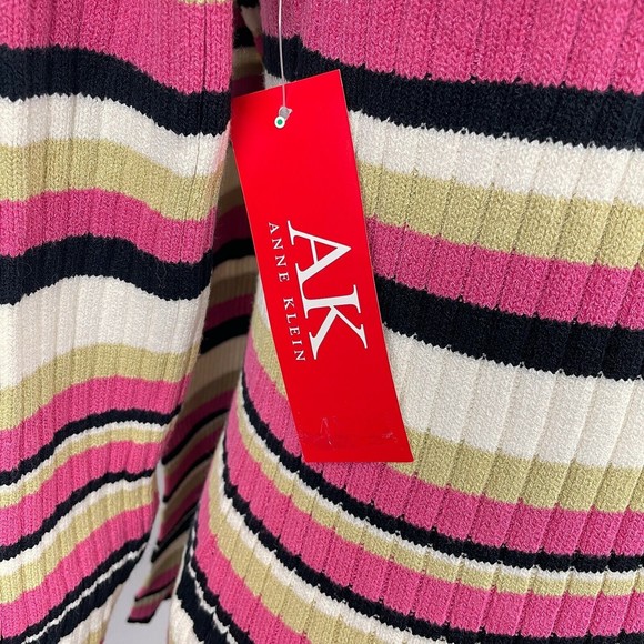 NWT Anne Klein Women's Petite Large Neapolitan Striped Rib Knit Sweater w/ Scarf - Picture 5 of 10